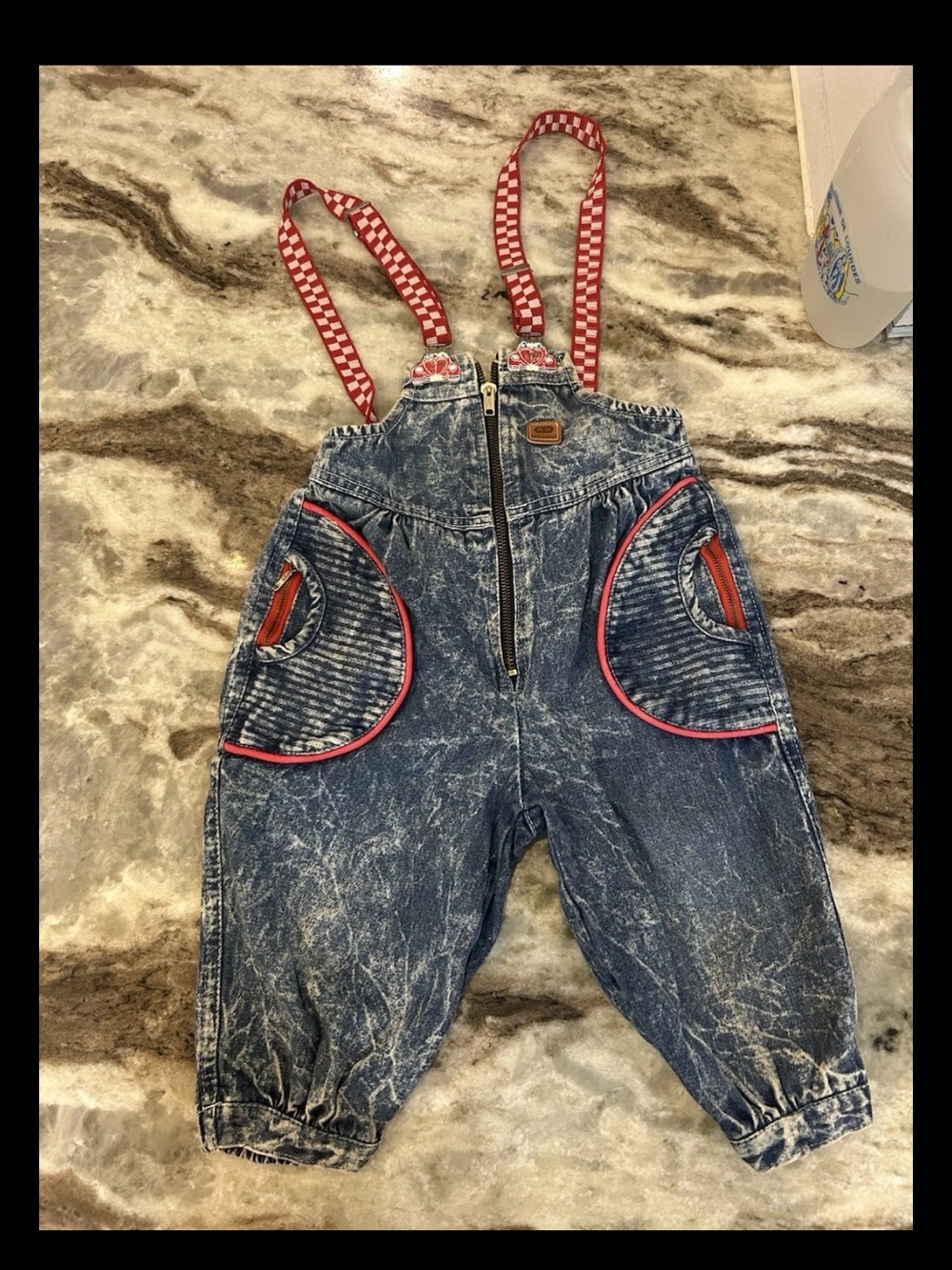 Vintage 80’s great flamingo toddler Acid-Wash Denim Overalls no size tag 3/4t
